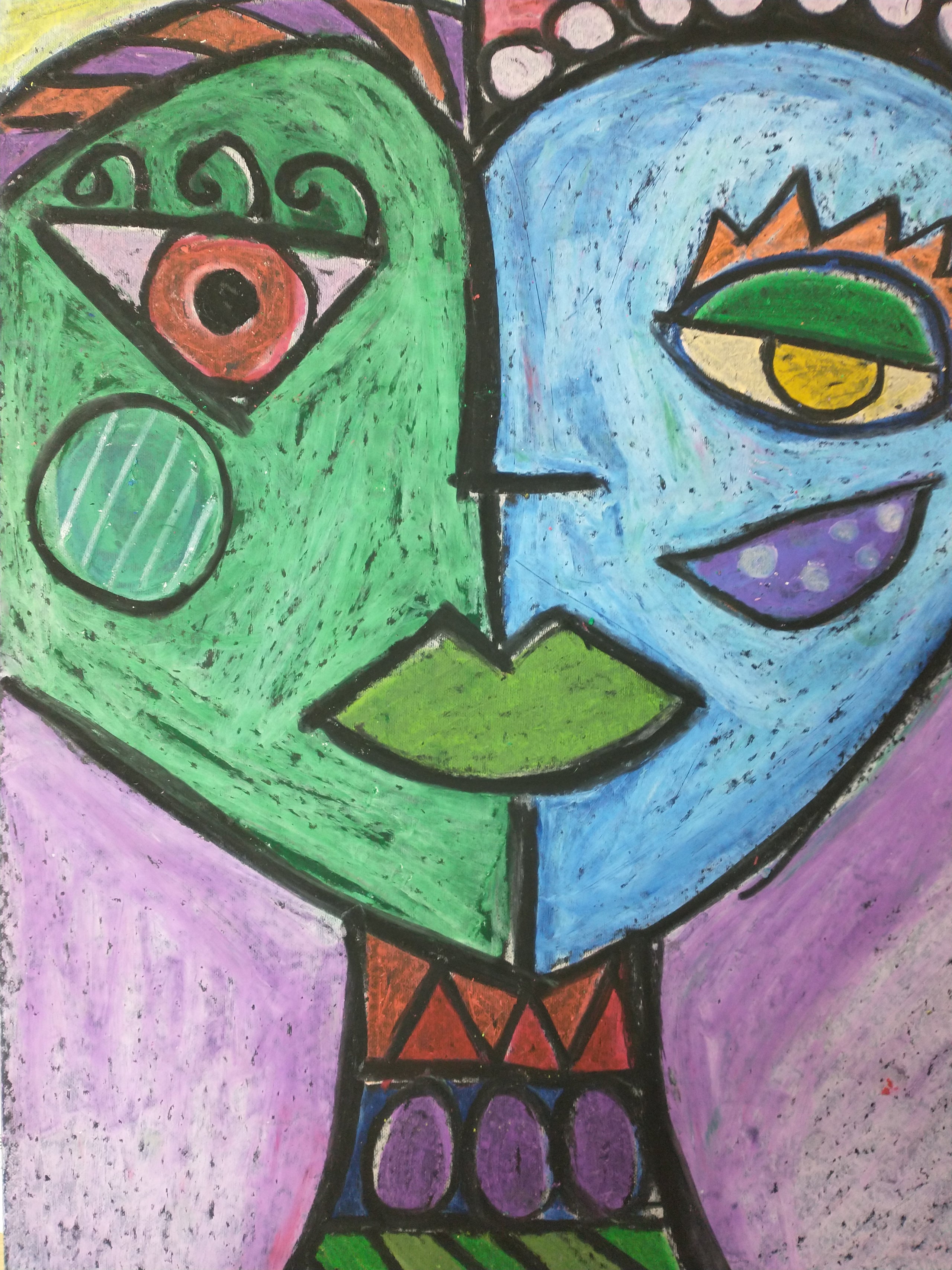 Kids Oil Pastel Picasso Face Class with Nancy Nelson Brotz April